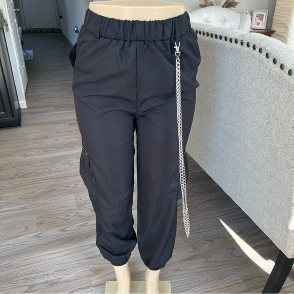 💋NWT Romwe black punk rock chain black jogger slacks 👖 pants XS